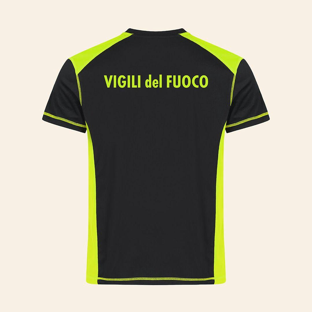 T-shirt nera con inserto giallo fluo stampata 